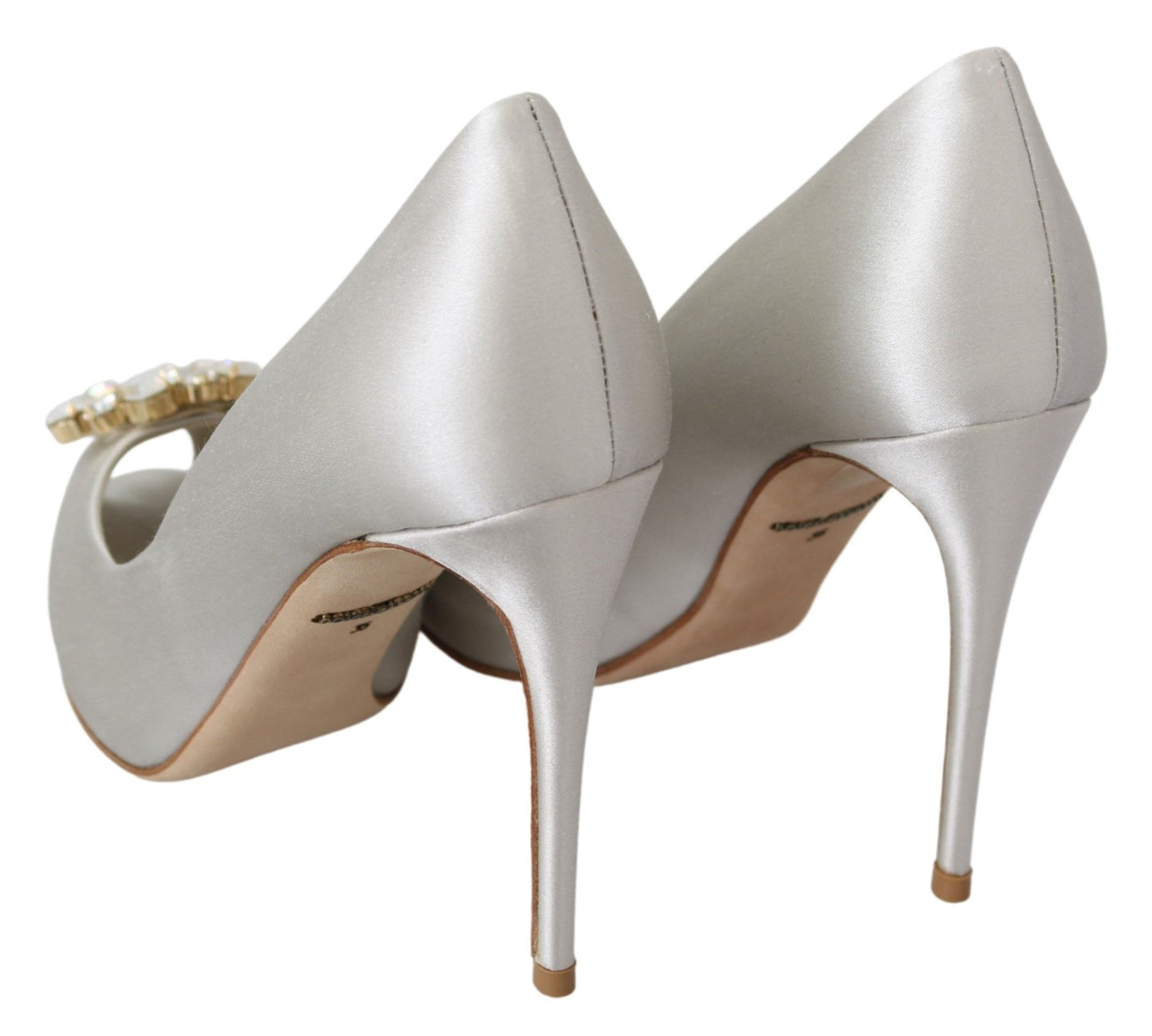 Scarpe con tacco a spillo in raso con cristalli bianchi Dolce &amp; Gabbana