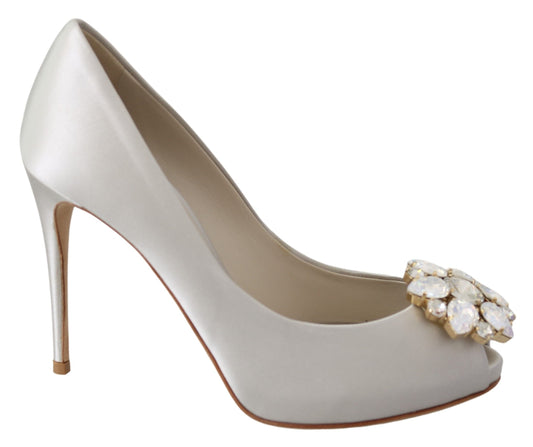 Scarpe con tacco a spillo in raso con cristalli bianchi Dolce &amp; Gabbana