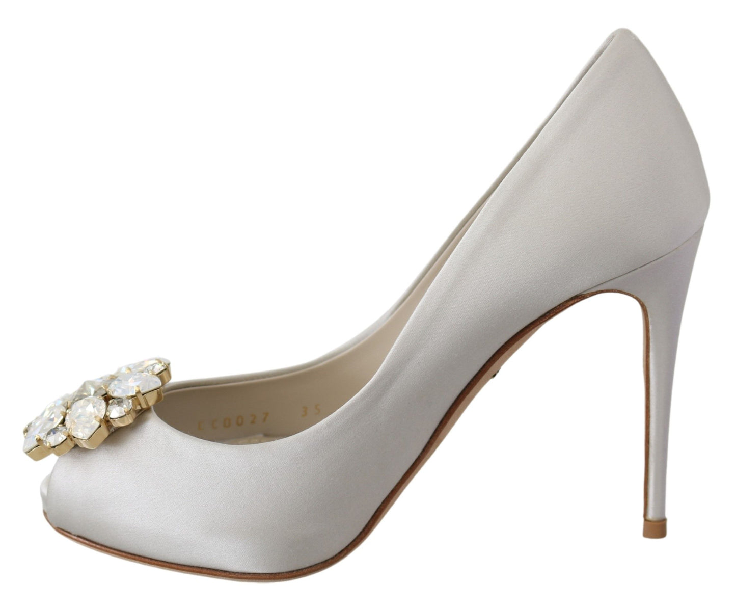 Scarpe con tacco a spillo in raso con cristalli bianchi Dolce &amp; Gabbana