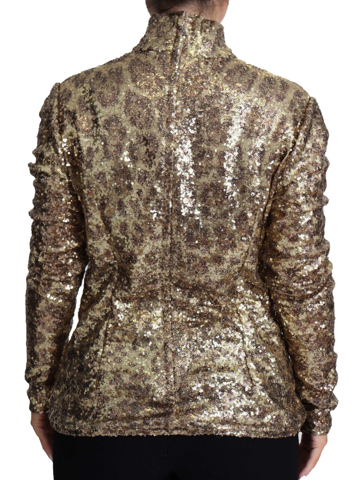 Dolce &amp; Gabbana Maglione a collo alto con paillettes leopardate marroni