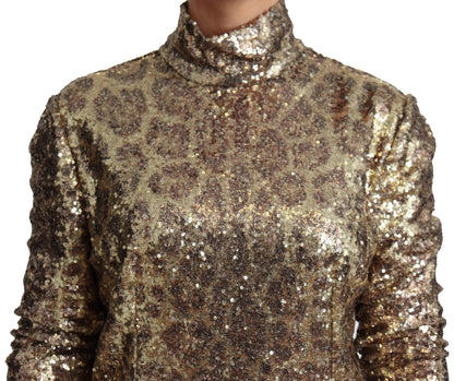Dolce &amp; Gabbana Maglione a collo alto con paillettes leopardate marroni