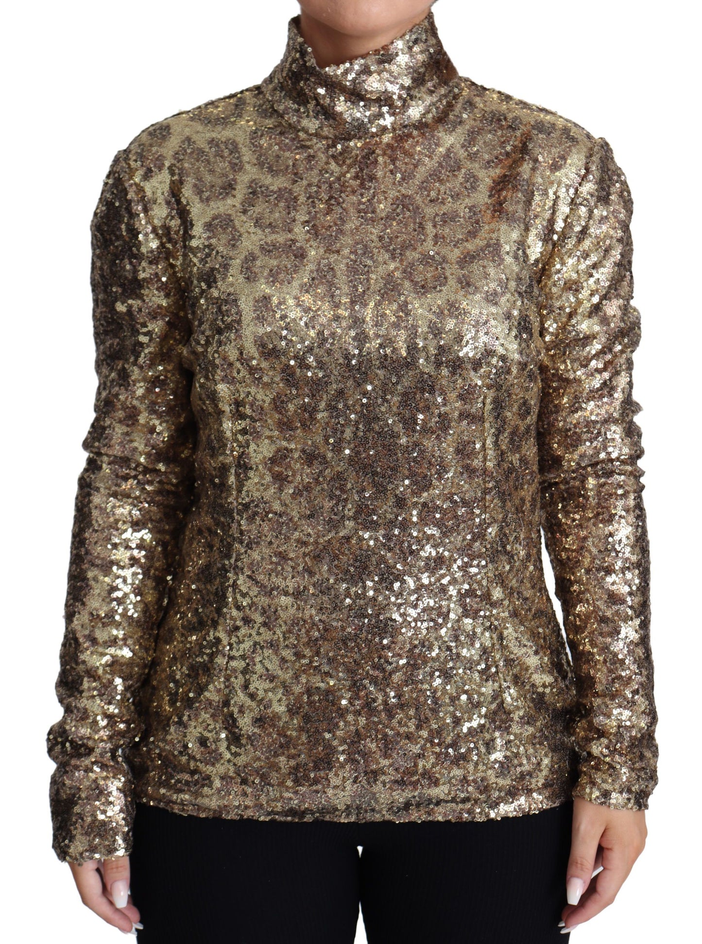 Dolce &amp; Gabbana Maglione a collo alto con paillettes leopardate marroni