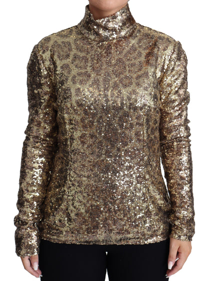 Dolce &amp; Gabbana Maglione a collo alto con paillettes leopardate marroni