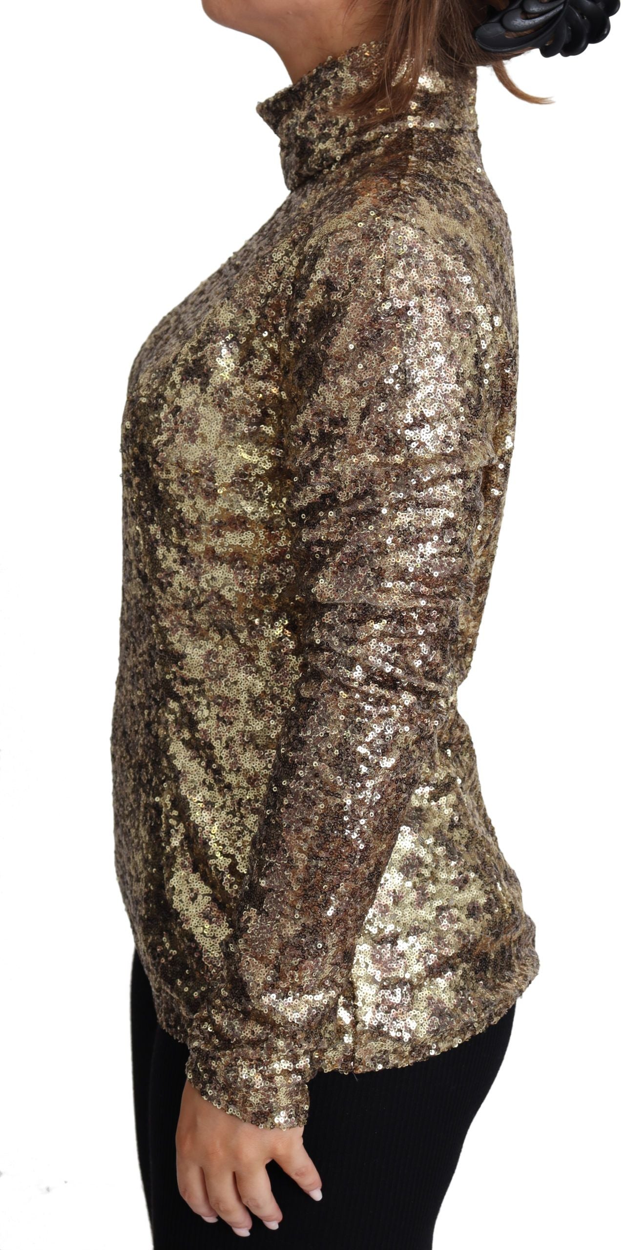Dolce &amp; Gabbana Maglione a collo alto con paillettes leopardate marroni