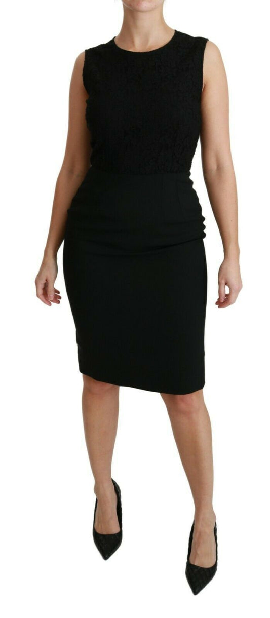 Abito tubino in pizzo floreale nero Dolce &amp; Gabbana