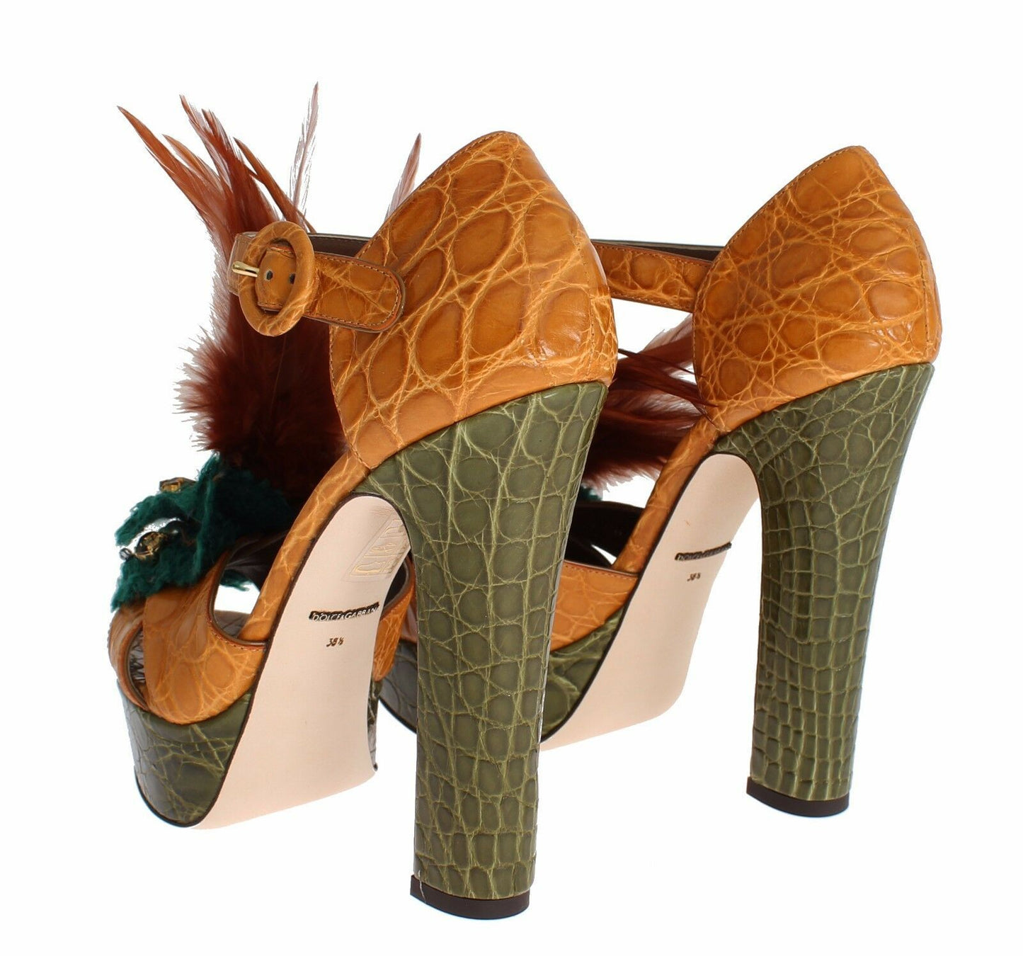 Sandali con plateau in pelle arancione e cristalli Dolce &amp; Gabbana