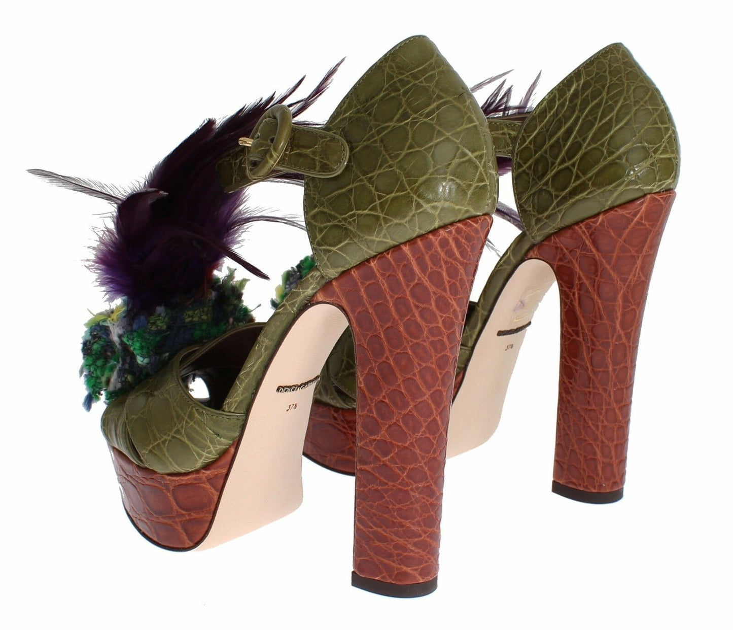 Sandali con plateau in pelle verde e cristalli Dolce &amp; Gabbana