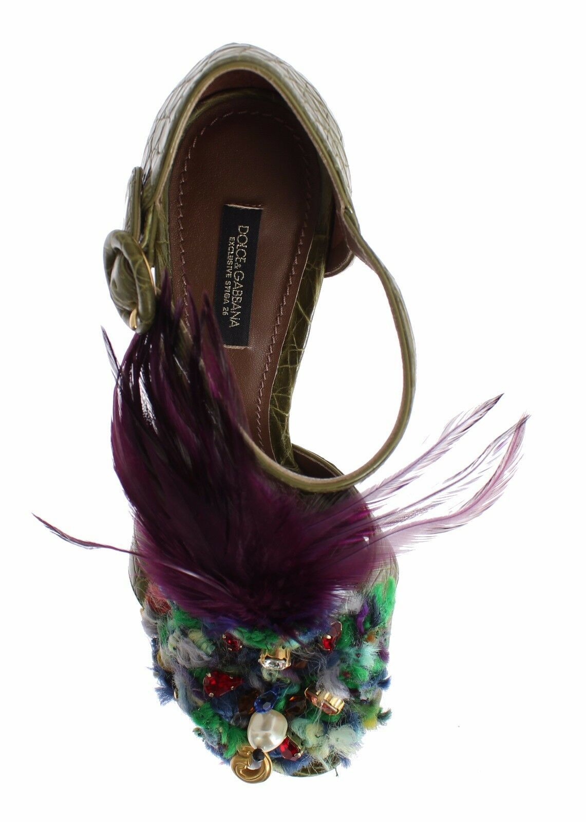 Sandali con plateau in pelle verde e cristalli Dolce &amp; Gabbana