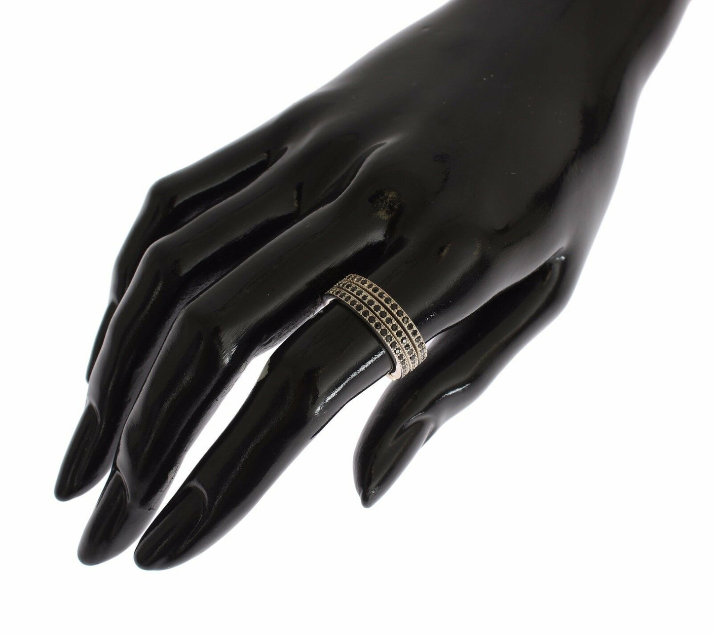 Anello da donna in argento sterling 925 con zirconi neri Nialaya