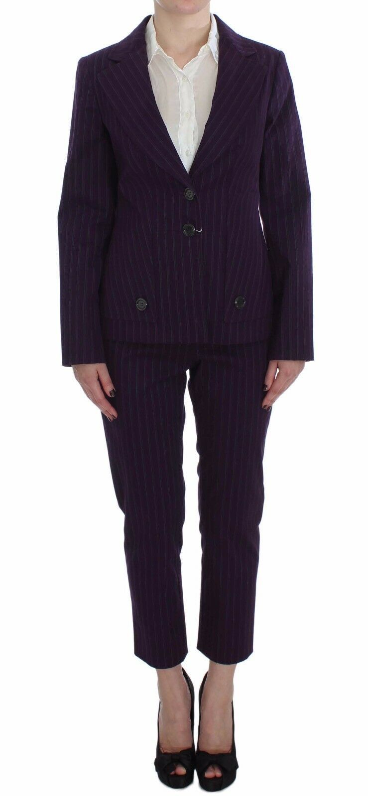 BENCIVENGA Completo blazer e pantaloni elasticizzati a righe viola