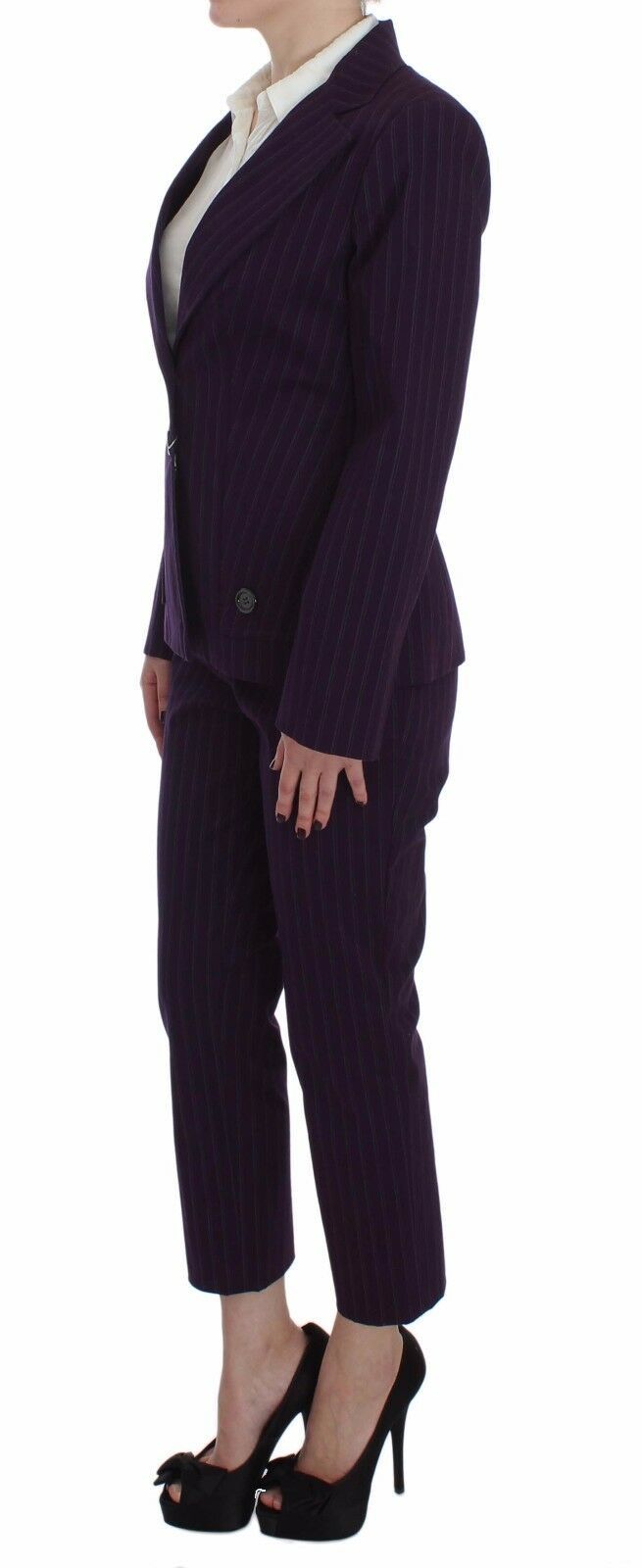 BENCIVENGA Completo blazer e pantaloni elasticizzati a righe viola