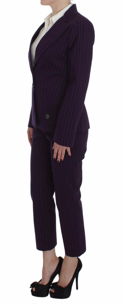 BENCIVENGA Completo blazer e pantaloni elasticizzati a righe viola