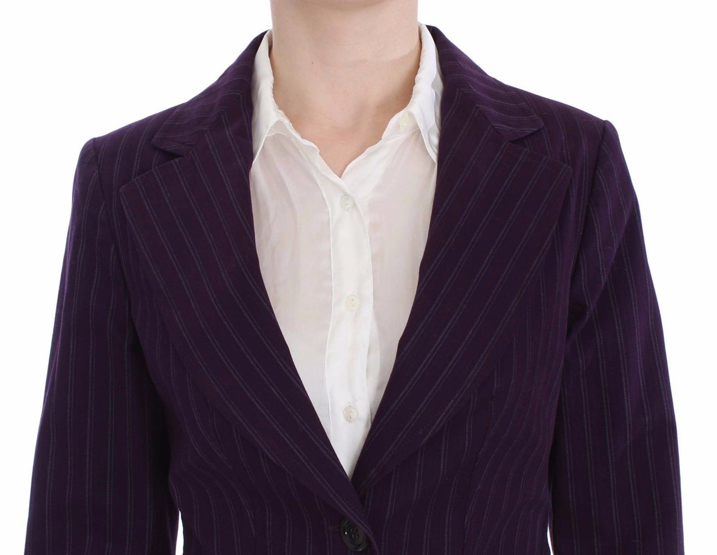 BENCIVENGA Completo blazer e pantaloni elasticizzati a righe viola