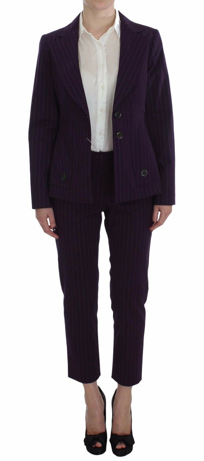 BENCIVENGA Completo blazer e pantaloni elasticizzati a righe viola