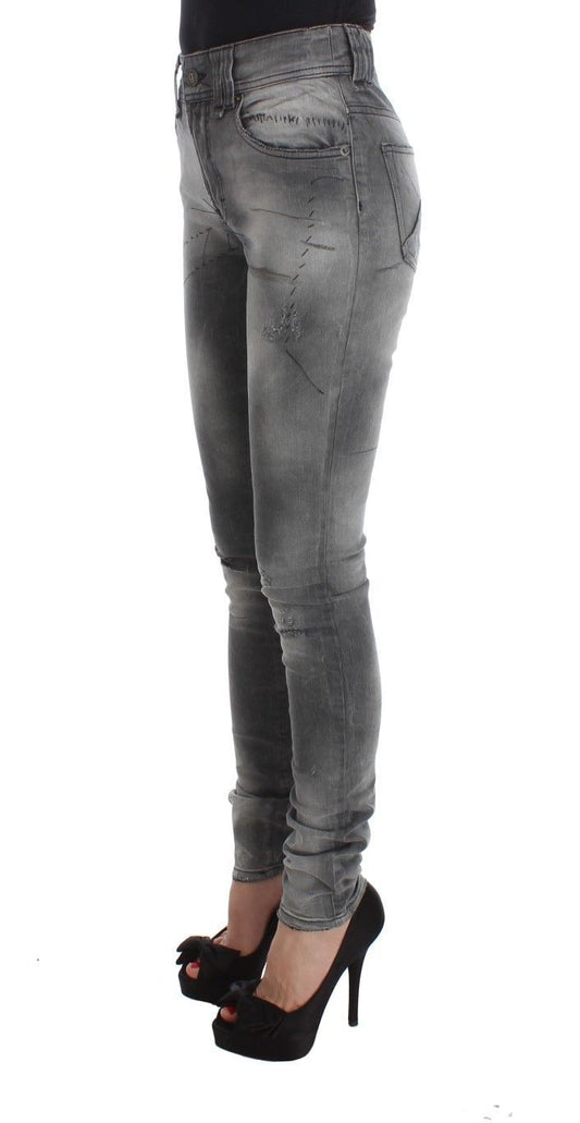 Pantaloni jeans slim fit in misto cotone lavaggio grigio John Galliano