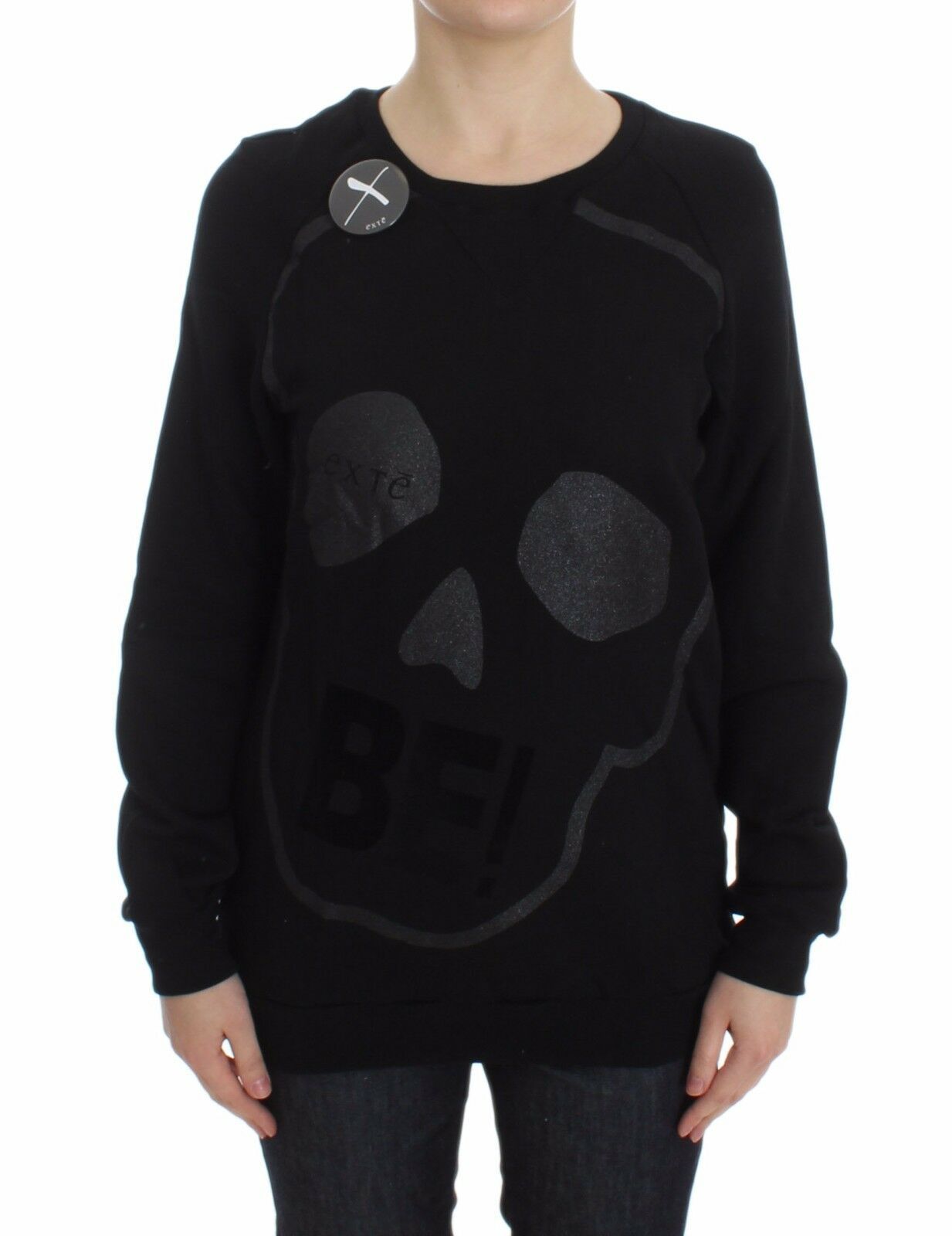 Maglione girocollo con stampa a motivi in ​​cotone nero Exte