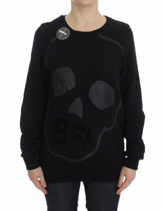 Maglione girocollo con stampa a motivi in ​​cotone nero Exte