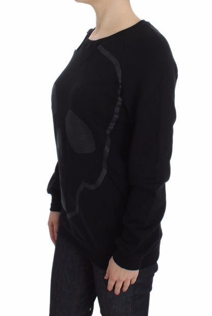 Maglione girocollo con stampa a motivi in ​​cotone nero Exte