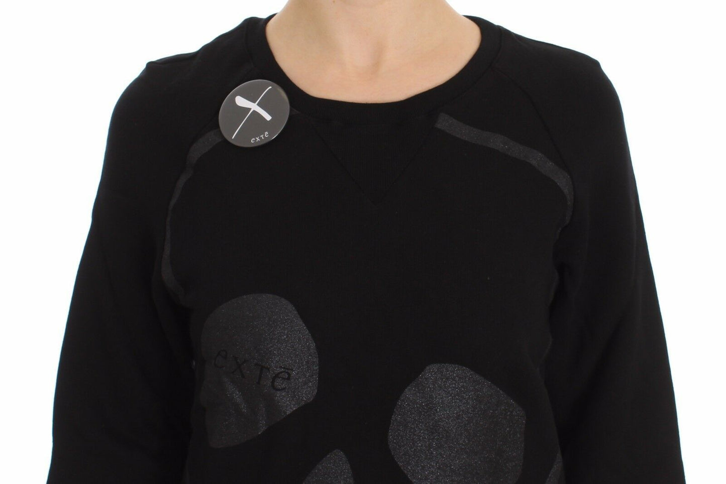 Maglione girocollo con stampa a motivi in ​​cotone nero Exte