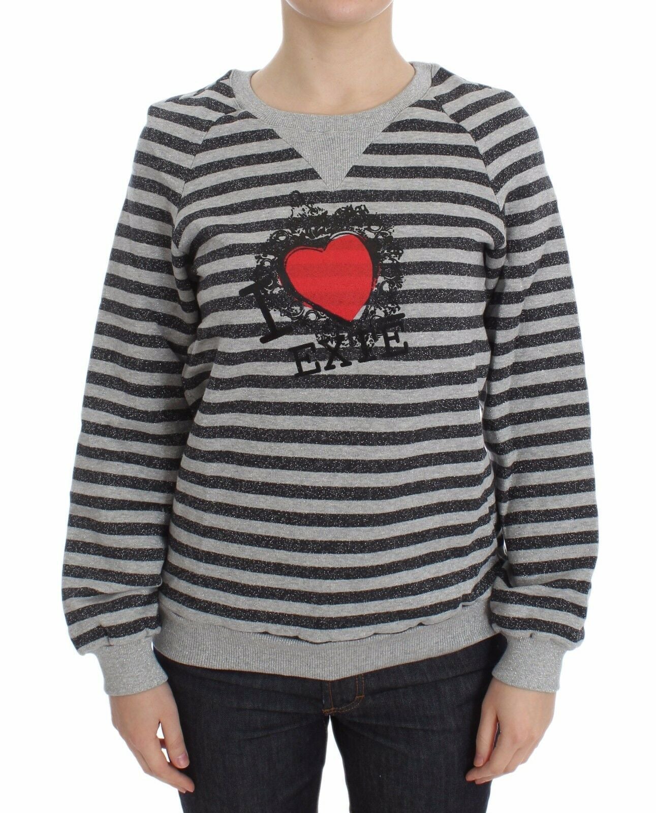 Maglione girocollo in cotone a righe grigio Exte