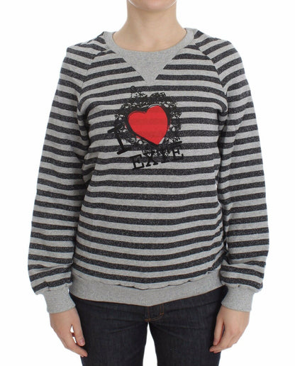 Maglione girocollo in cotone a righe grigio Exte