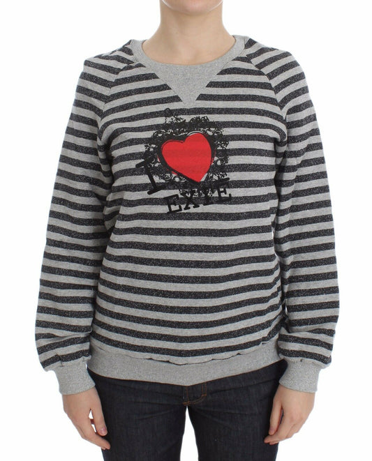 Maglione girocollo in cotone a righe grigio Exte