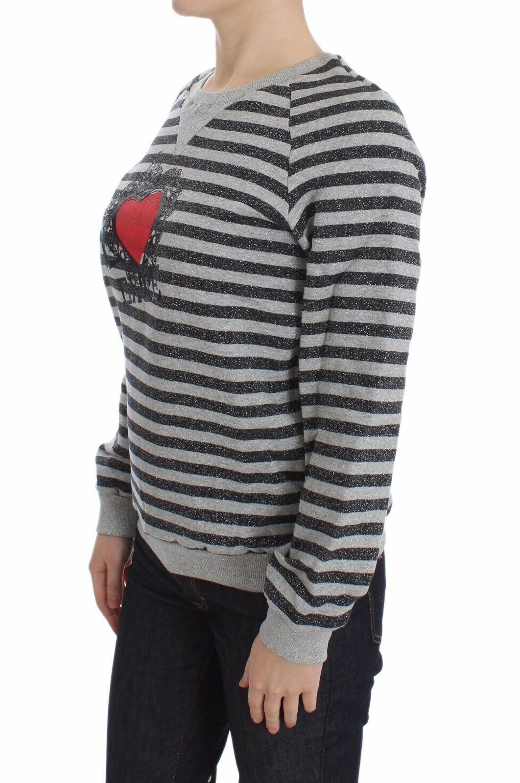 Maglione girocollo in cotone a righe grigio Exte