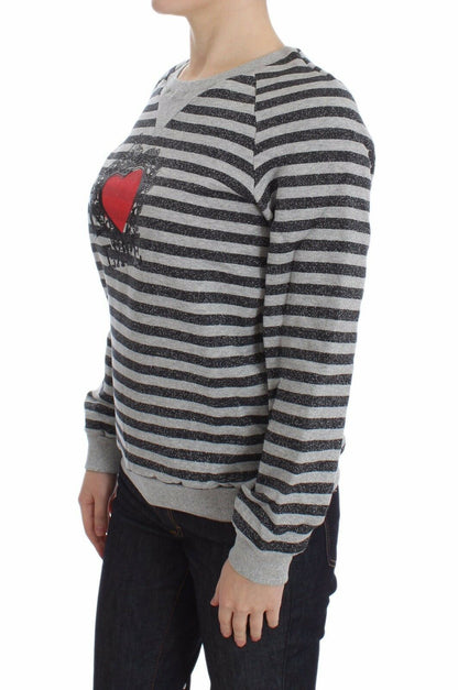 Maglione girocollo in cotone a righe grigio Exte