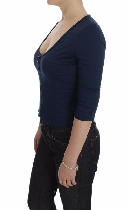 Maglione girocollo profondo con cerniera superiore in cotone blu Exte