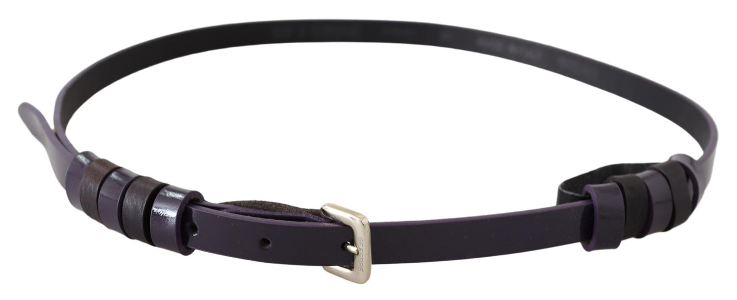 Cintura GF Ferre in pelle nera con fibbia in metallo cromato dorato sottile