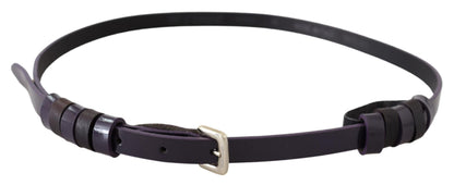 Cintura GF Ferre in pelle nera con fibbia in metallo cromato dorato sottile
