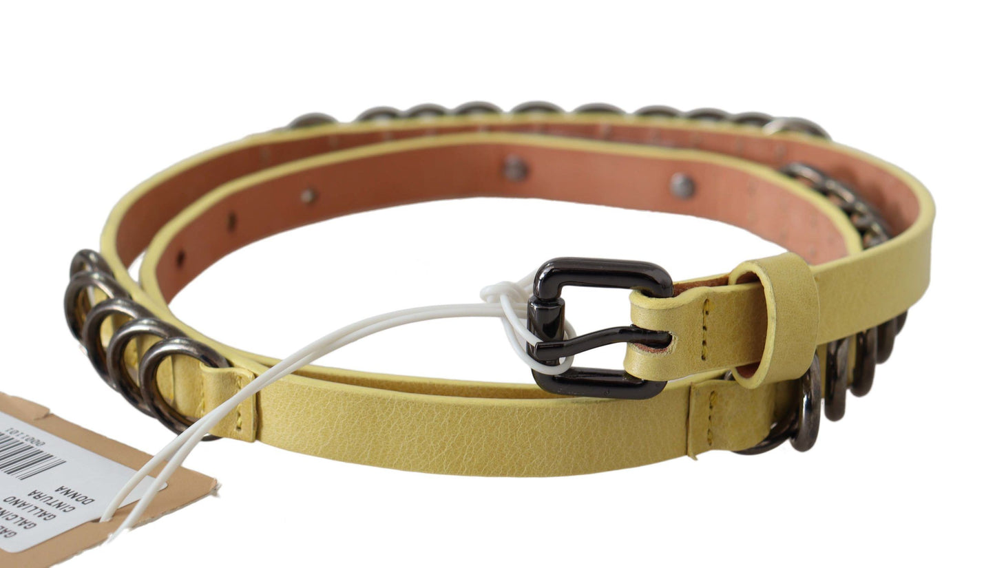 Cintura di lusso con fibbia sottile in pelle gialla John Galliano