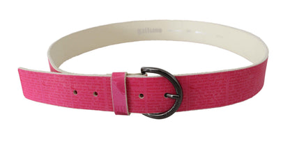 Cintura con fibbia rotonda in pelle rosa con logo John Galliano