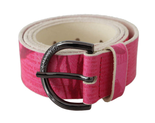 Cintura con fibbia rotonda in pelle rosa con logo John Galliano