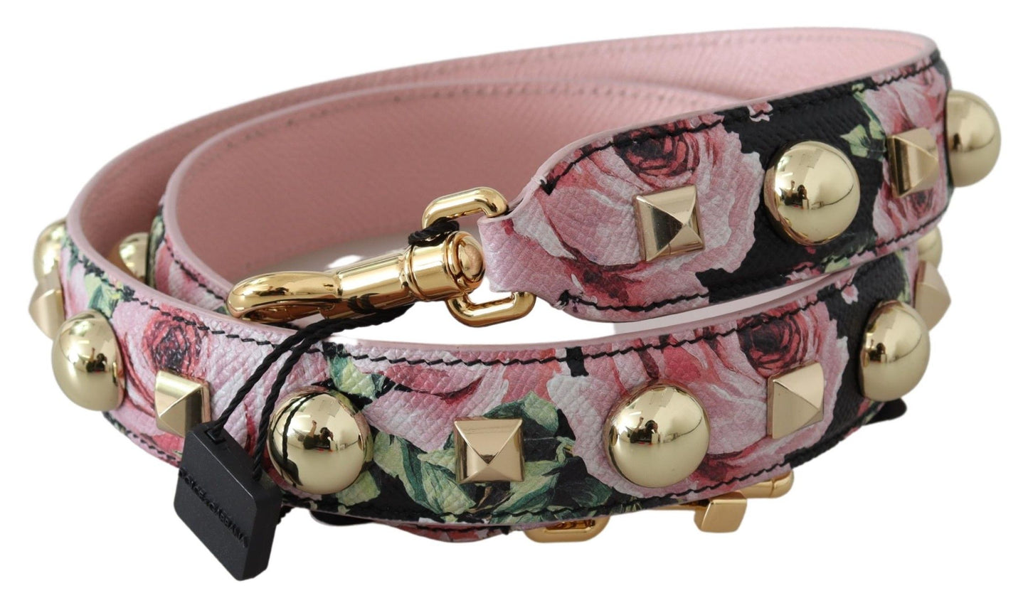 Tracolla per borsa Dolce &amp; Gabbana con borchie dorate e floreali rosa