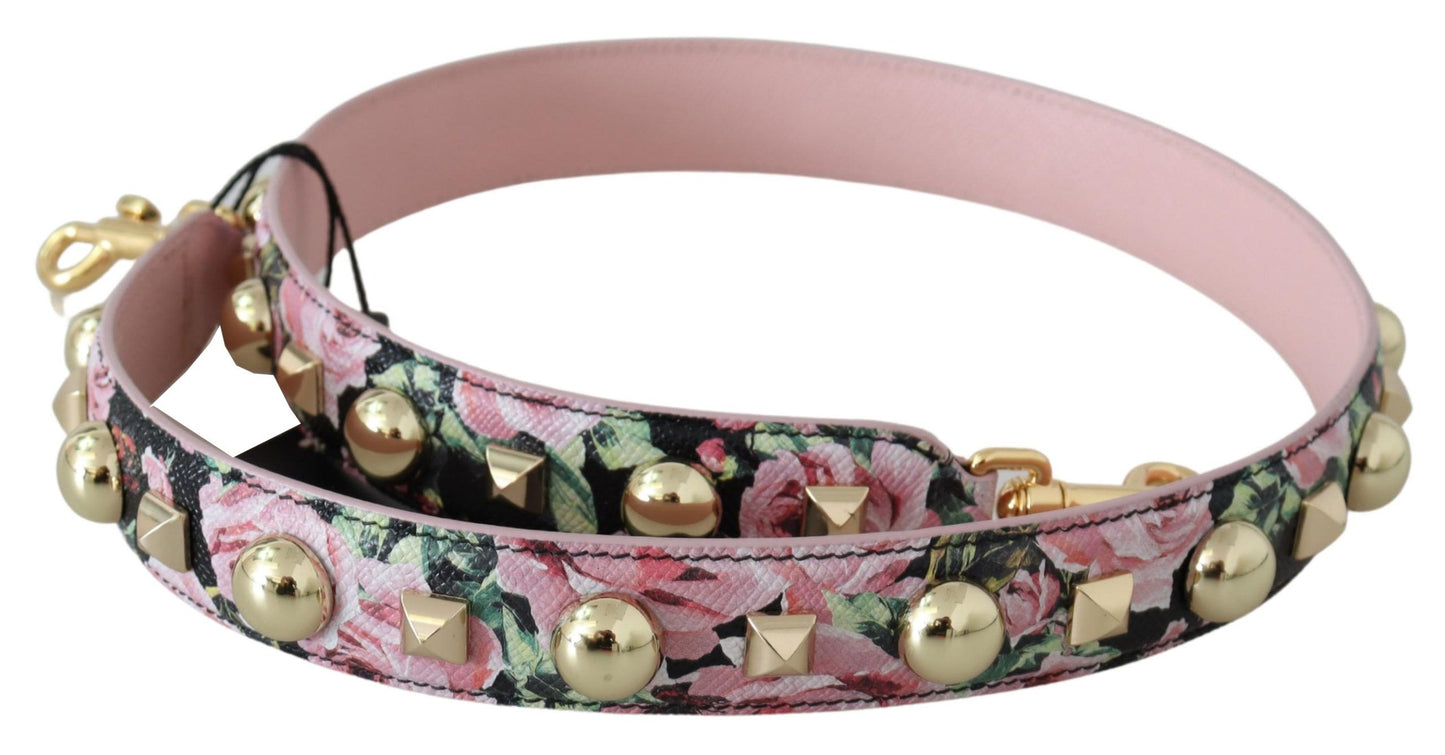 Tracolla per borsa Dolce &amp; Gabbana con borchie dorate e floreali rosa
