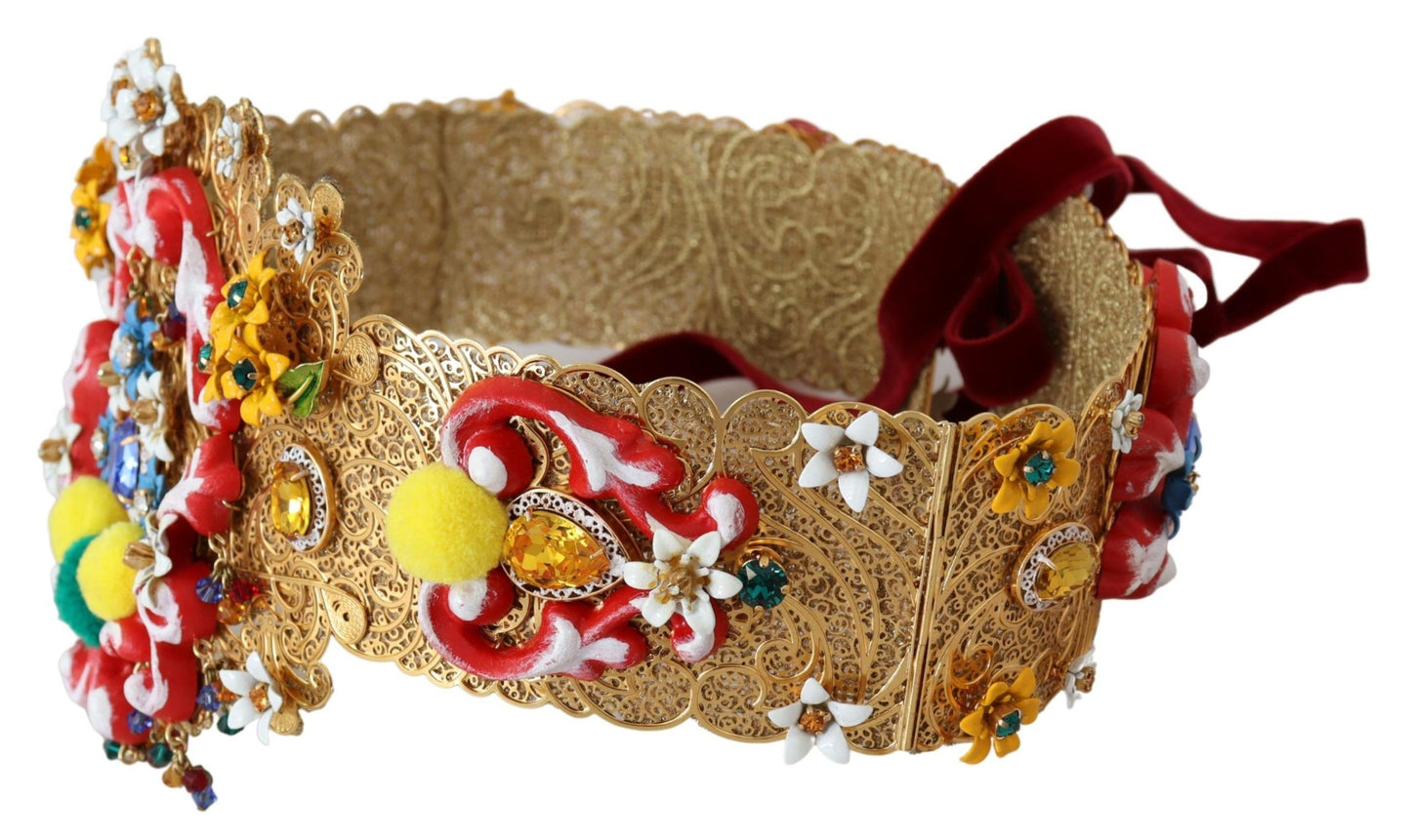 Cintura Carretto Dolce &amp; Gabbana con cristalli floreali e vita larga