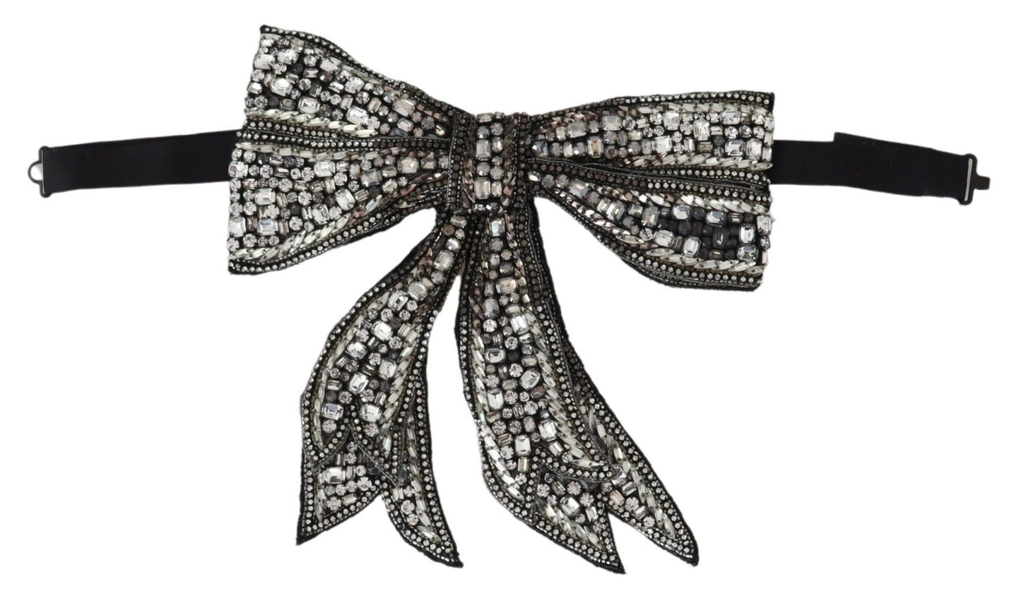Collana con fiocco in paillettes e perline di cristallo argentate Dolce &amp; Gabbana
