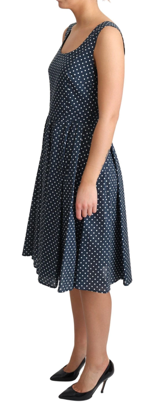 Abito a trapezio in cotone blu a pois Dolce &amp; Gabbana