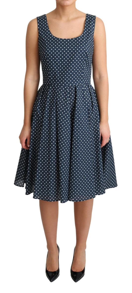 Abito a trapezio in cotone blu a pois Dolce &amp; Gabbana