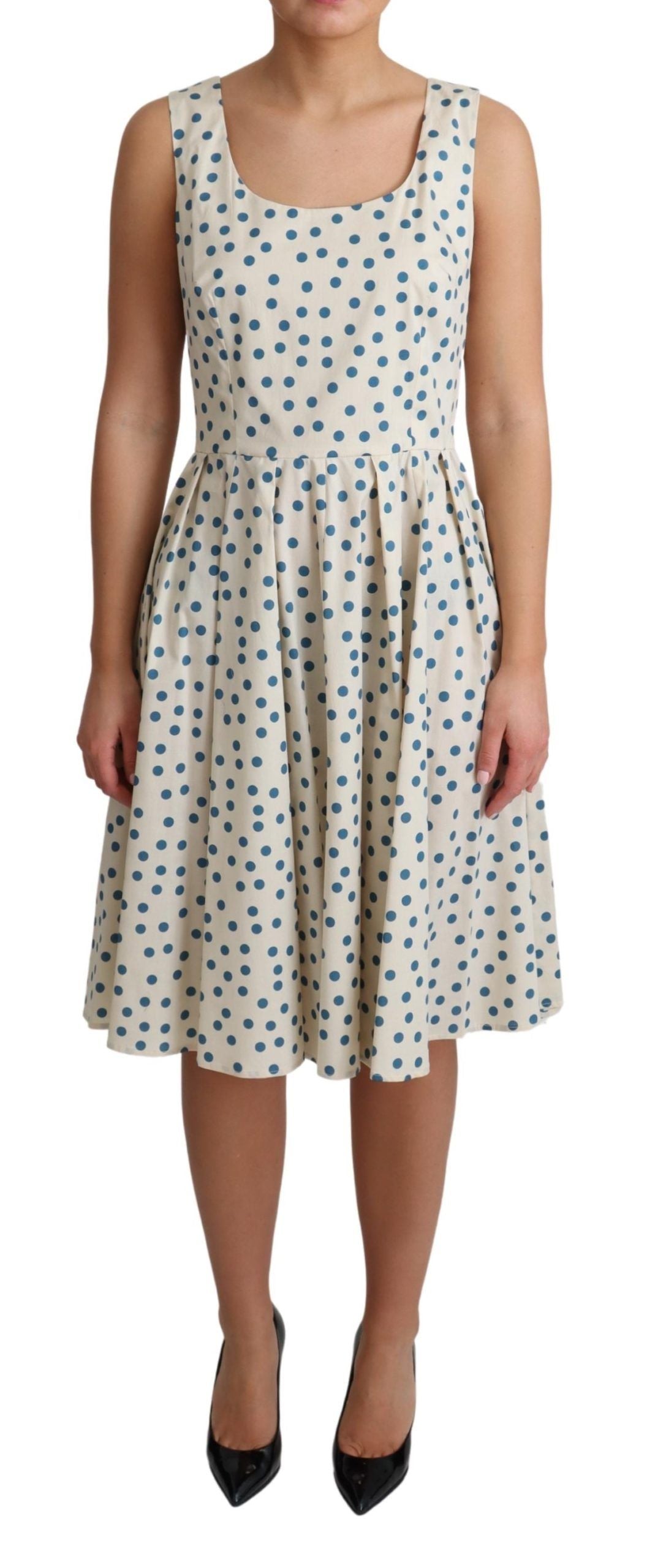 Abito a trapezio in cotone beige a pois Dolce &amp; Gabbana