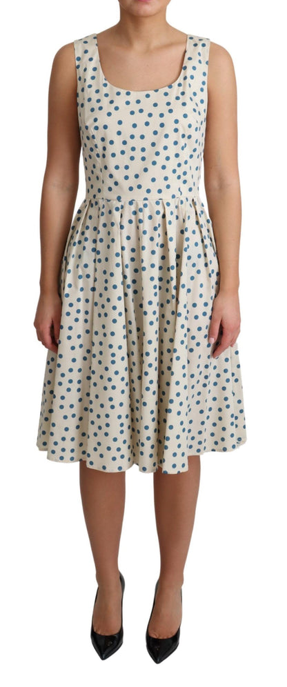 Abito a trapezio in cotone beige a pois Dolce &amp; Gabbana