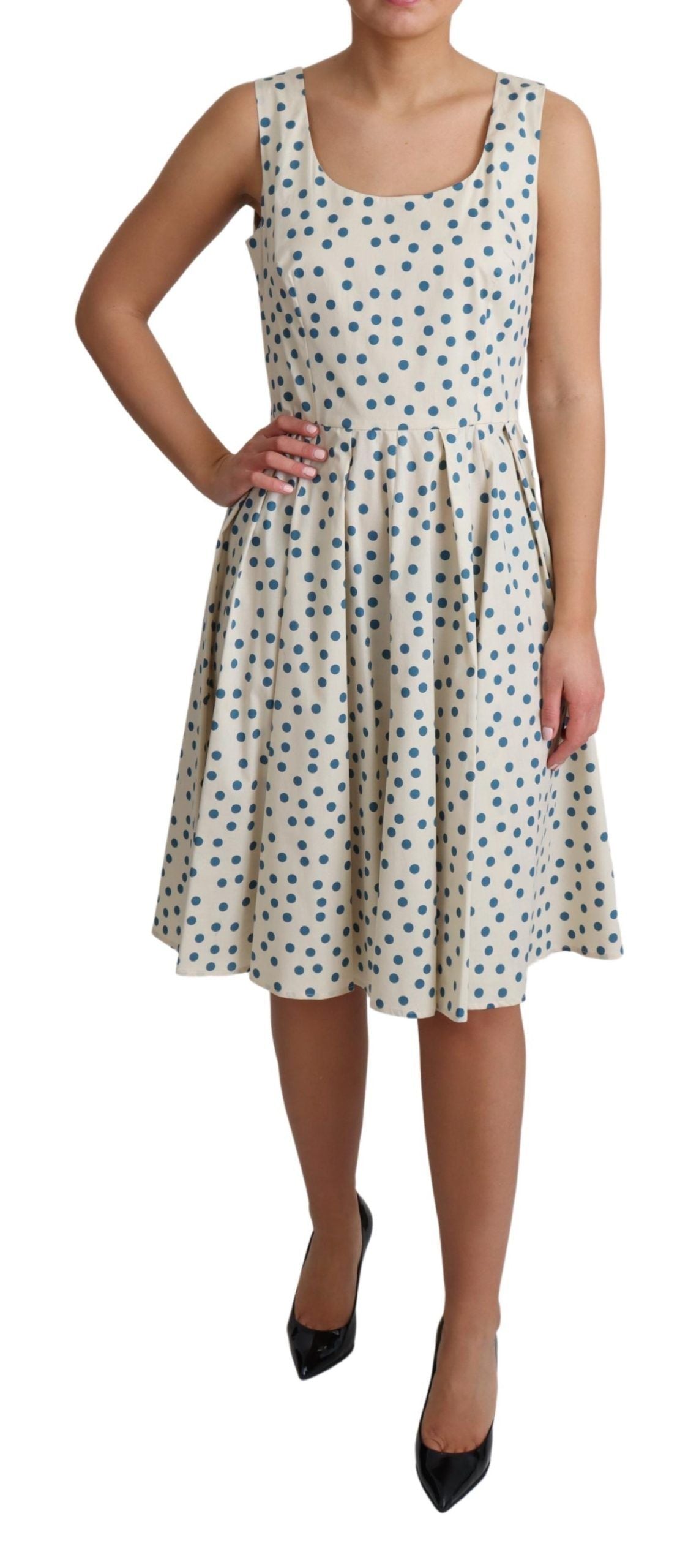 Abito a trapezio in cotone beige a pois Dolce &amp; Gabbana
