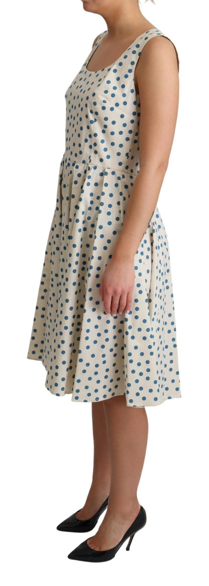 Abito a trapezio in cotone beige a pois Dolce &amp; Gabbana