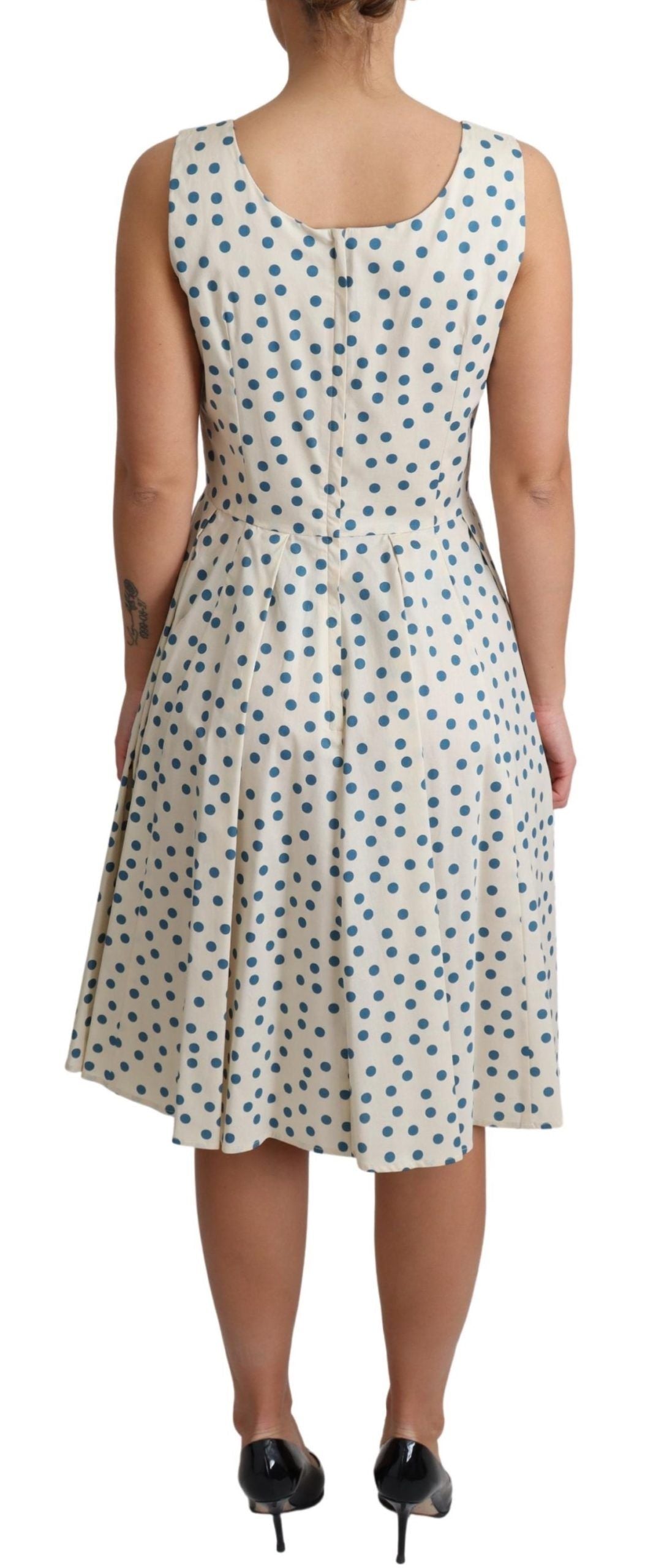 Abito a trapezio in cotone beige a pois Dolce &amp; Gabbana