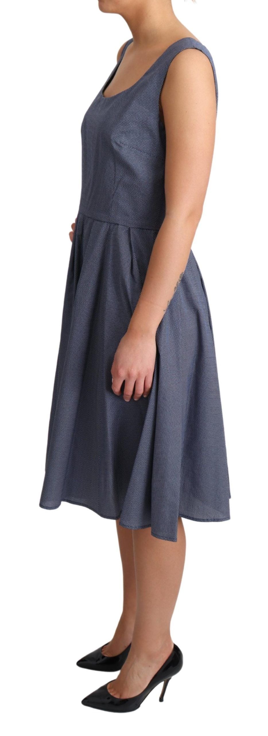 Abito elasticizzato a trapezio in cotone a pois blu Dolce &amp; Gabbana