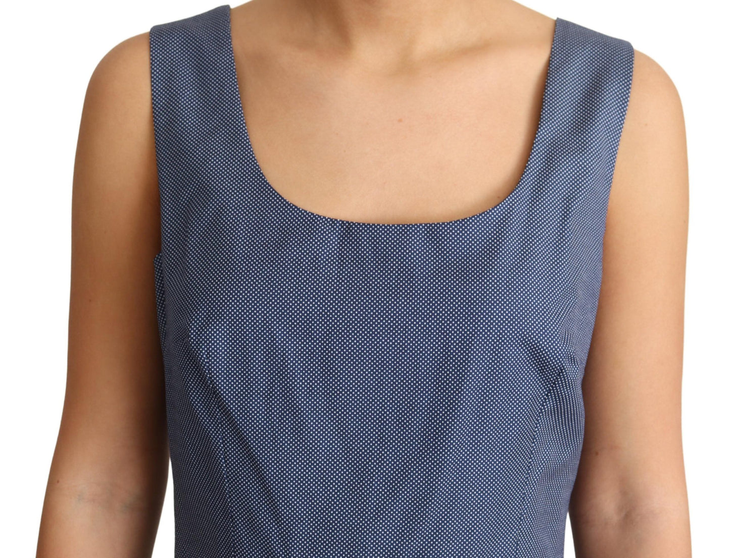 Abito elasticizzato a trapezio in cotone a pois blu Dolce &amp; Gabbana