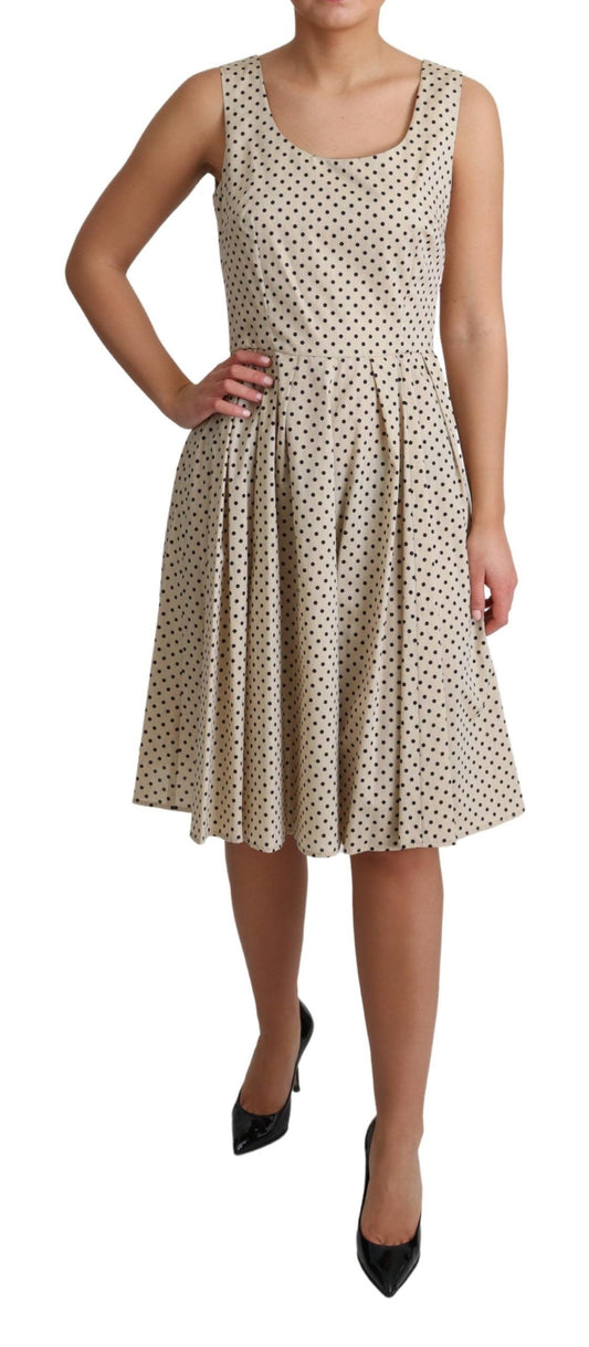 Abito a trapezio in cotone a pois beige Dolce &amp; Gabbana