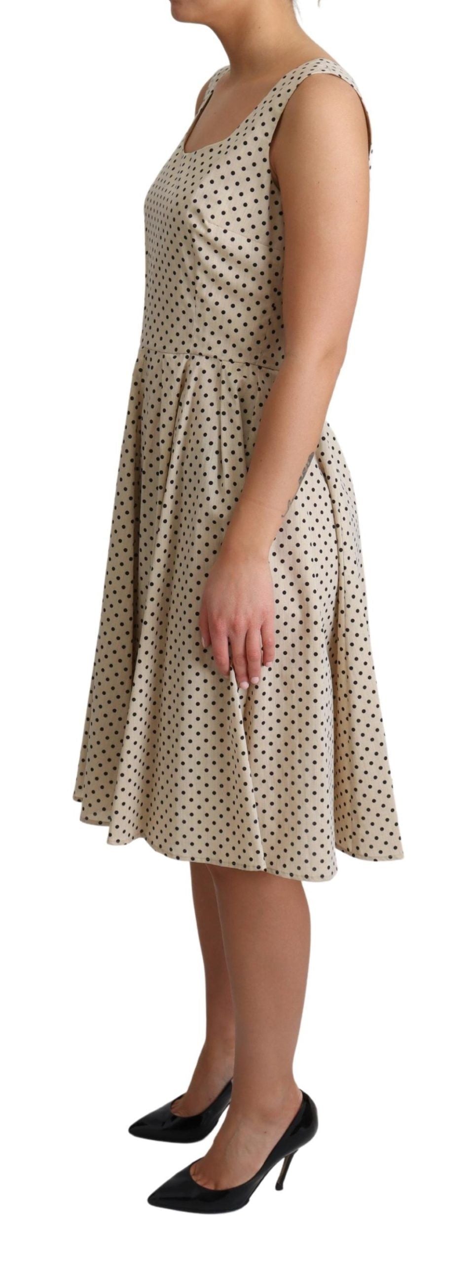 Abito a trapezio in cotone a pois beige Dolce &amp; Gabbana