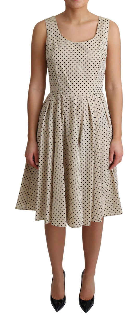 Abito a trapezio in cotone a pois beige Dolce &amp; Gabbana